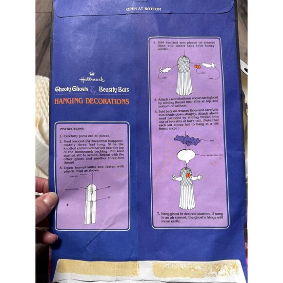 Vintage Halloween Party Hanging Ghost Decorations Set With Bat & Paper Ghosts - Picture 7 of 8